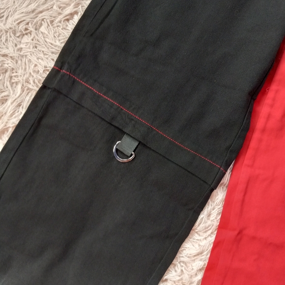 SOLD! Super wideleg red&black deep pocket skater jeans w/red stitching & d-rings - Picture 2 of 11